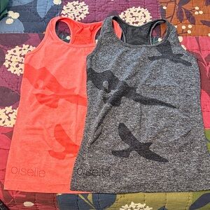 Oiselle Coral and Charcoal Girls' Racerback Tank Top Duo